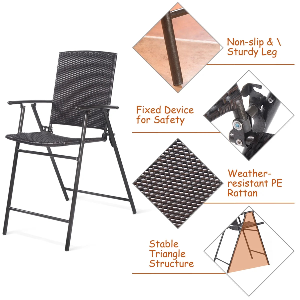 Set de 4 Sillas altas, Plegables de Rattan Patiojoy