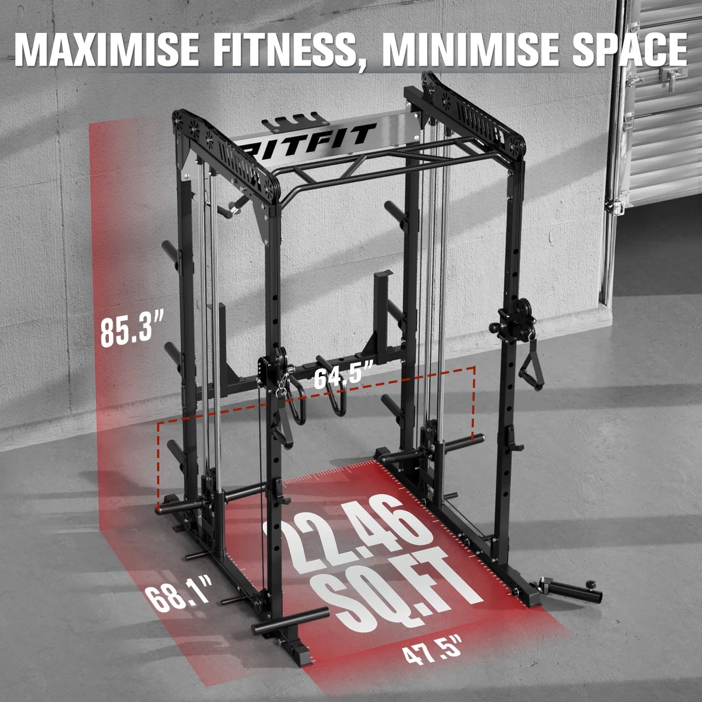 Jaula de ejercicios/Power Cage con crossover 203 × 173 × 217 cm capacidad 725 kg – RitFit M1-C
