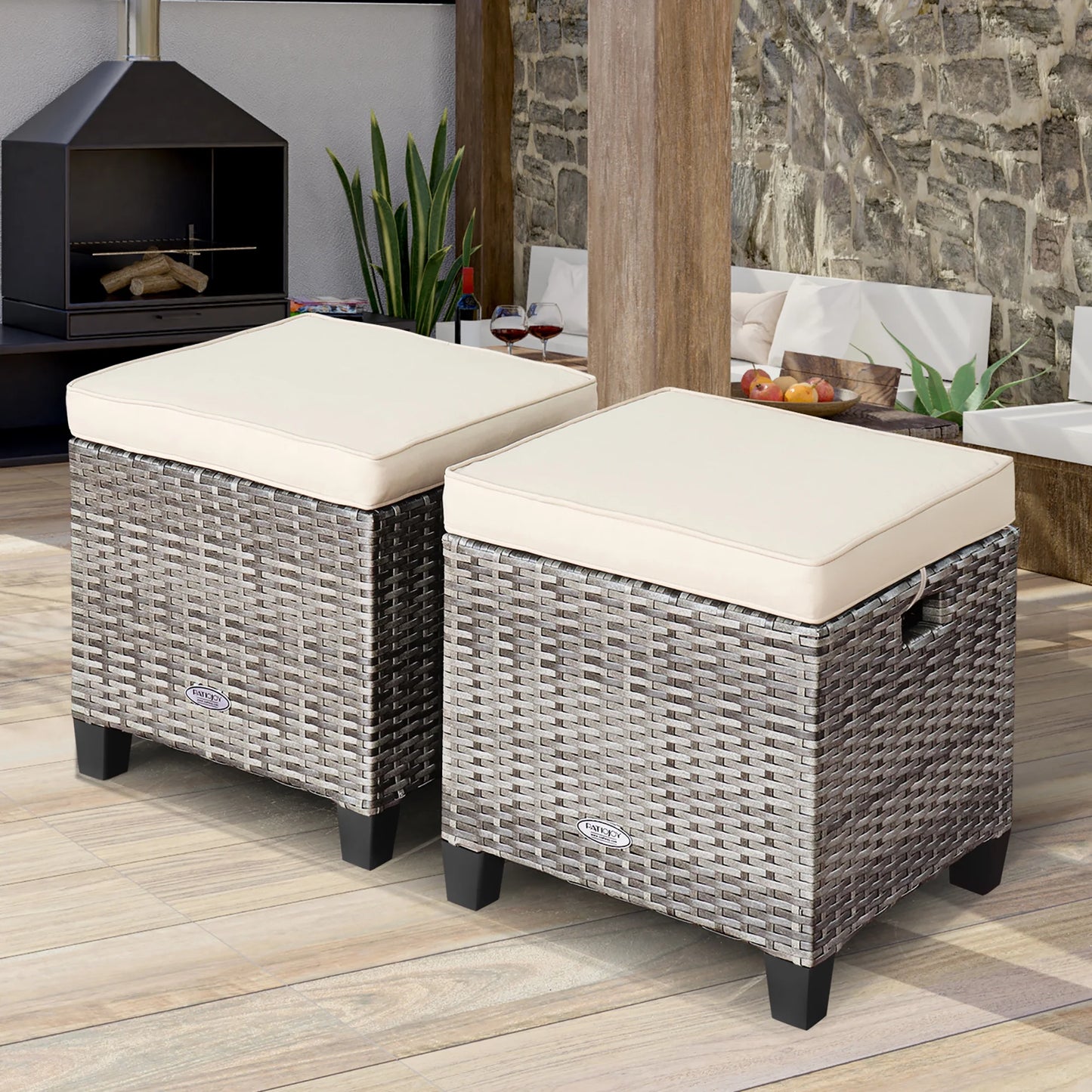 Set de 2 ottomanas de ratán con cojines gris marino – Costway