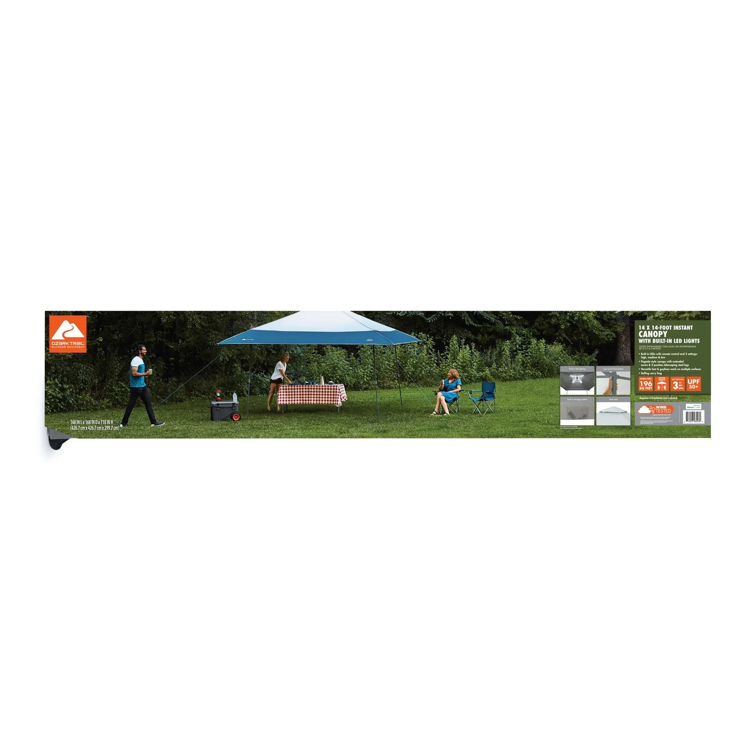 Toldo de 196 pies cuadrados de sombra (4.2m x 4.2m y 3m de alto) con luz led integrado. Ozark Trail