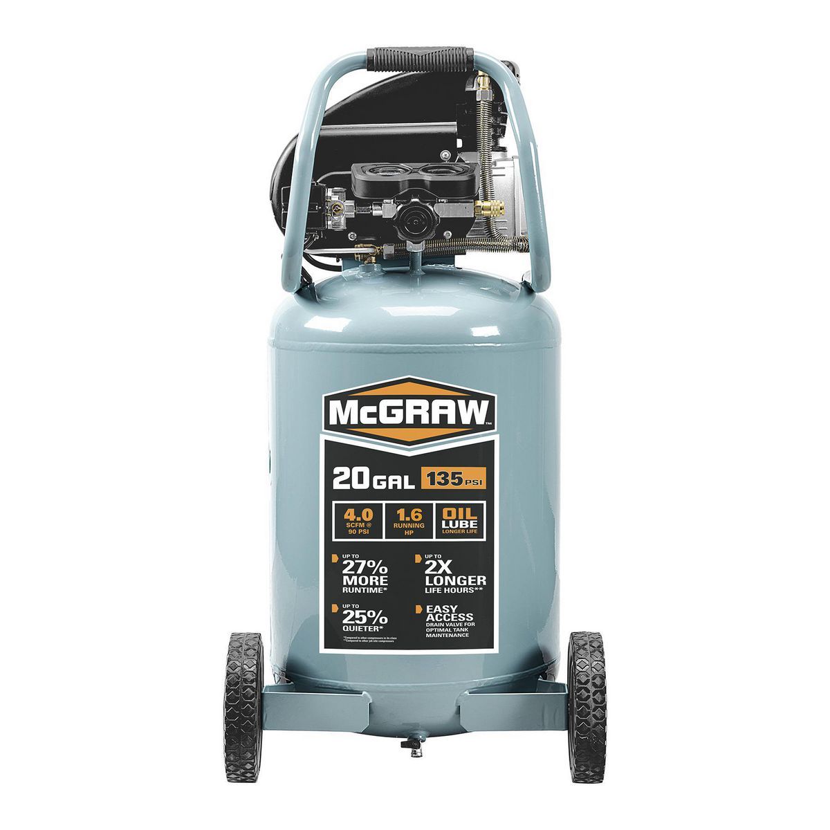 Compresor de Aire Vertical, de 20 gal (≈76 L) – 135 PSI. MCGRAW