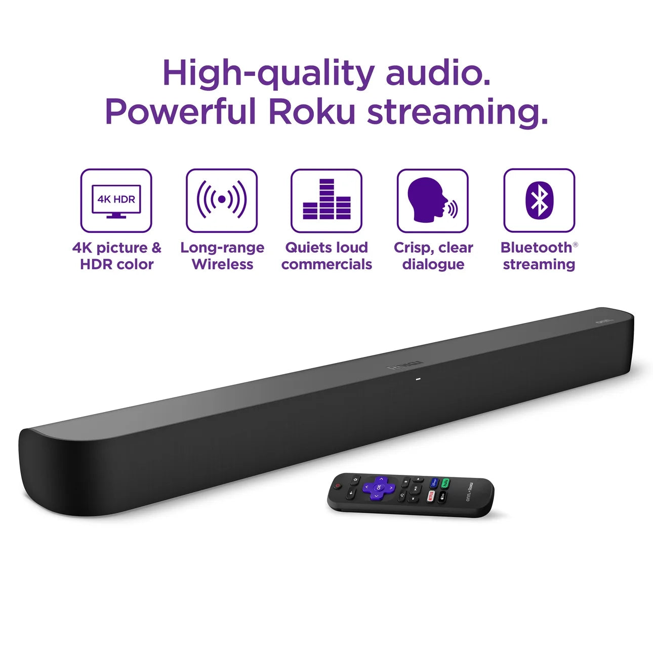 Barra de sonido con Roku TV 4K integrado. onn Roku