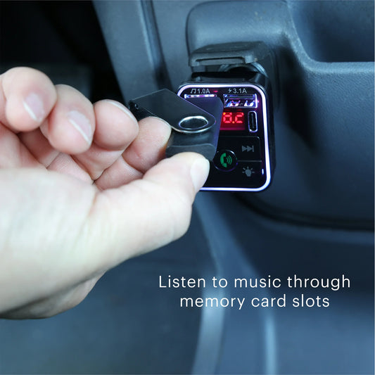 Transmisor bluetooth para carro para música y llamadas con puertos de carga USB y USB C