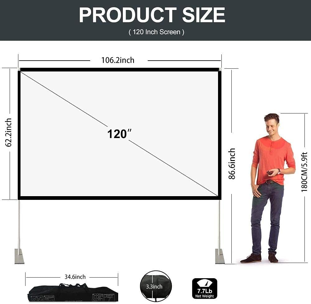 Pantalla para proyector de 120¨, con estructura portatil, para cine en casa ó campamento, compatible con 3D 4K HD