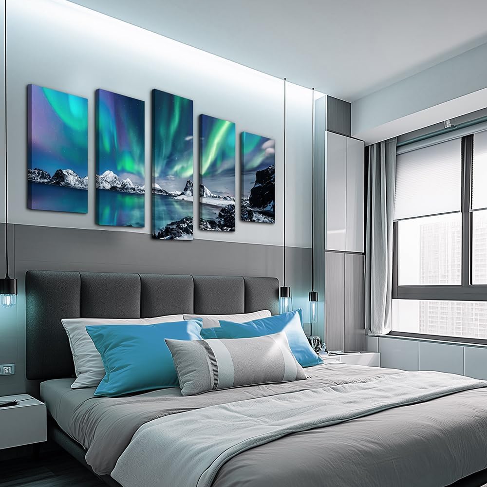 Canvas decorativo paisaje azul aurora 120 × 80 cm – Arte mural grande