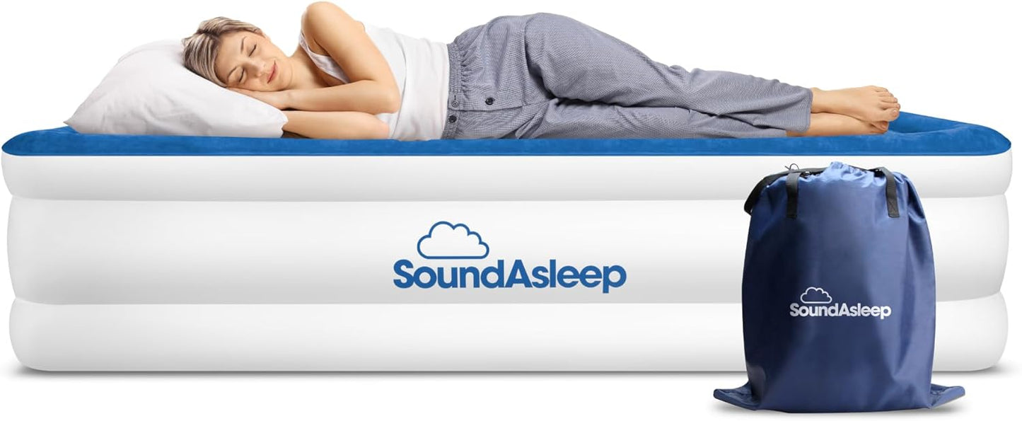 Colchón inflable Queen con bomba de inflado integrado, tecnología ComfortCoil. SoundAsleep