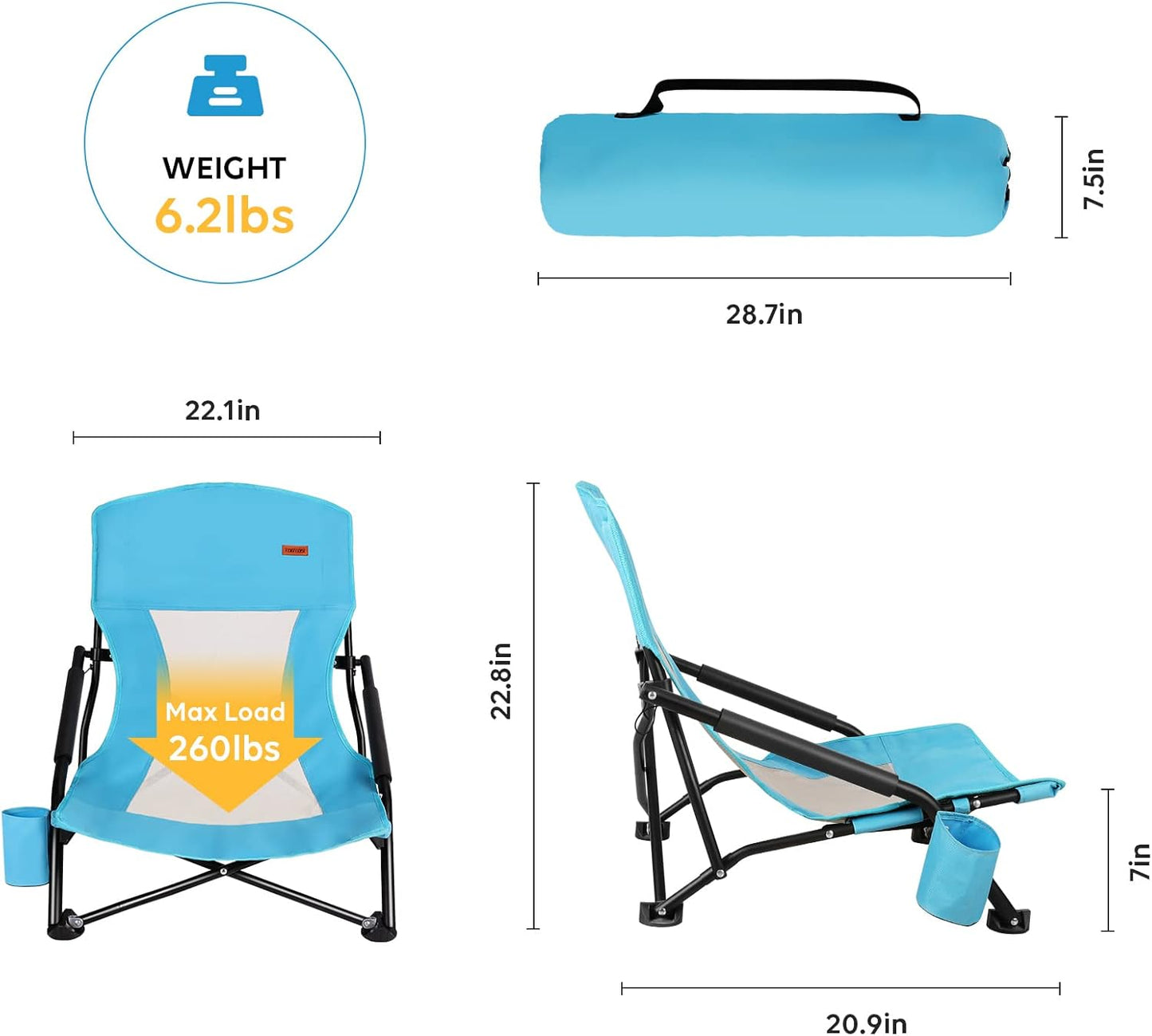 Sillas de Playa TOBTOS (Set 2) – Plegables con Portavasos