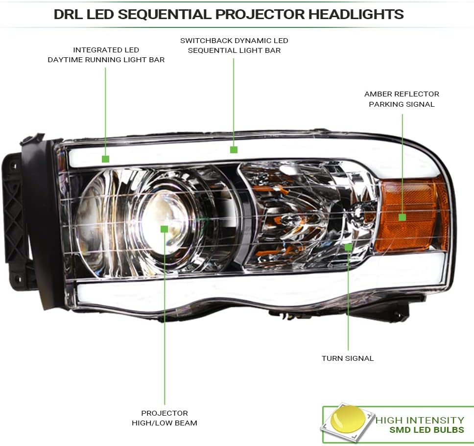 Focos LED secuenciales Switchback para Dodge RAM , compatibles con modelos 1500/2500/3500