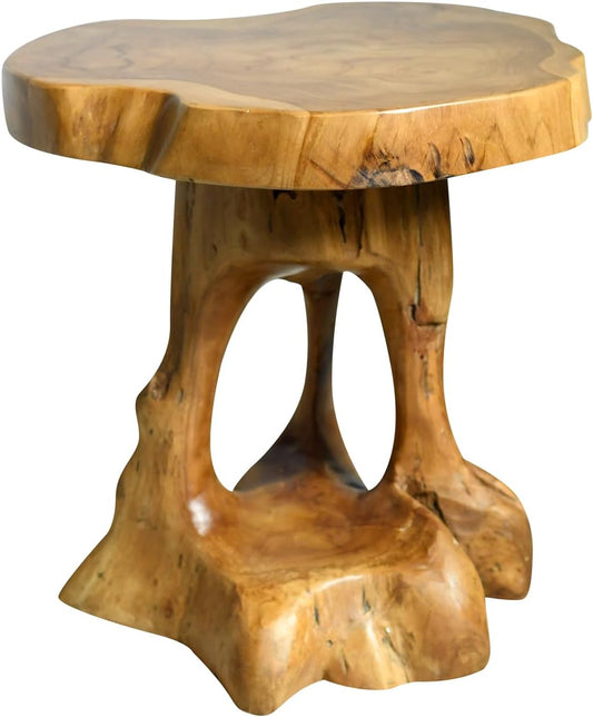 Mesa auxiliar de madera natural, rústica para uso decorativo