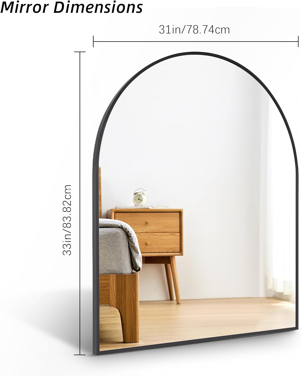 Espejo grande con forma de arco y marco de metal color negro, 78cms x 83cms. COFENY