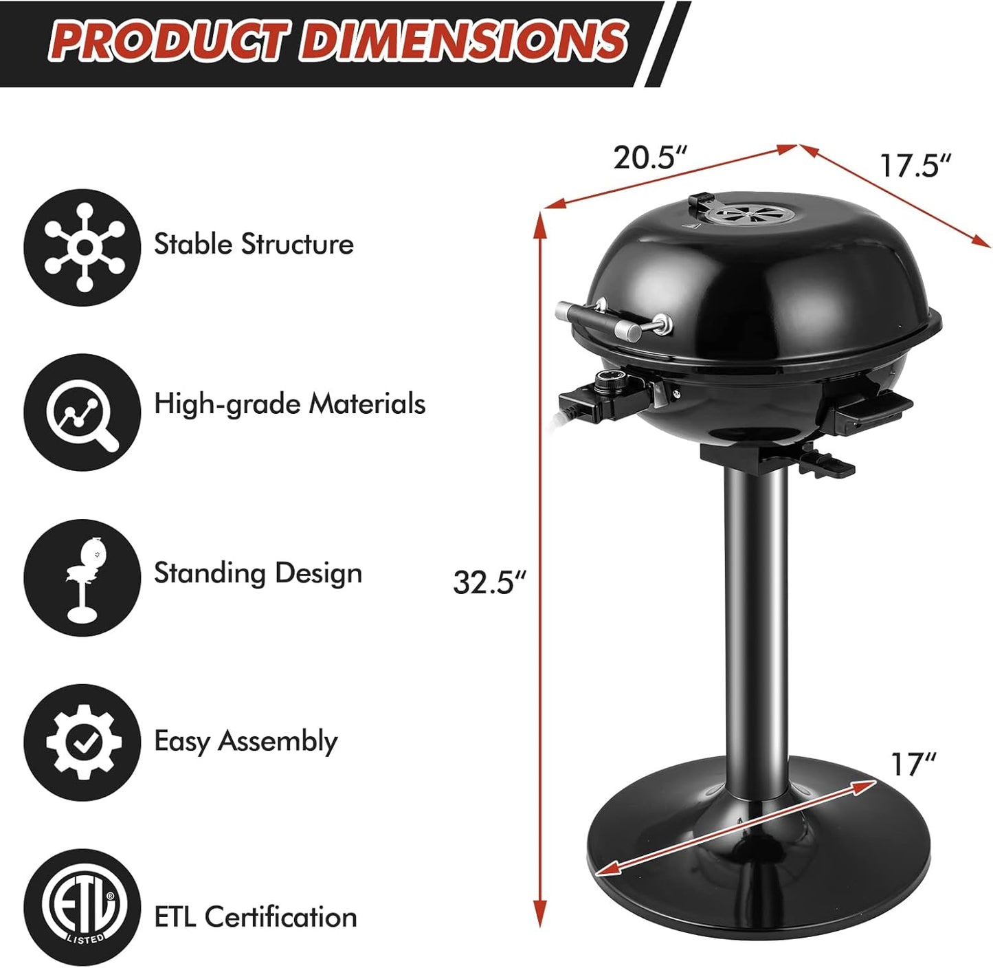Parrilla Eléctrica para barbacoas ORALNER 15 porciones – Interior / Exterior 1600 W