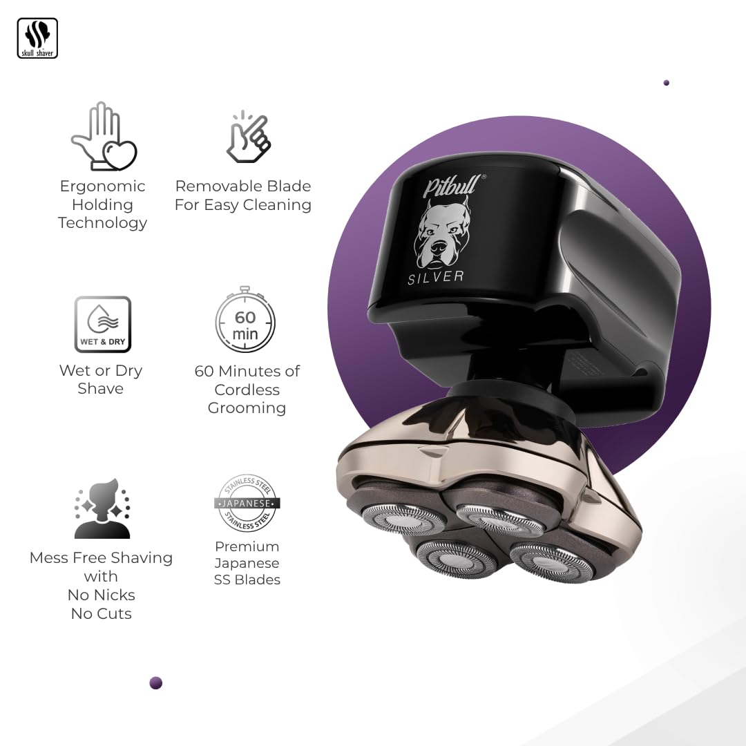 Afeitadora electrica, inalámbrica, recargable y resistente al agua IPX5. Pitbull Silver PRO