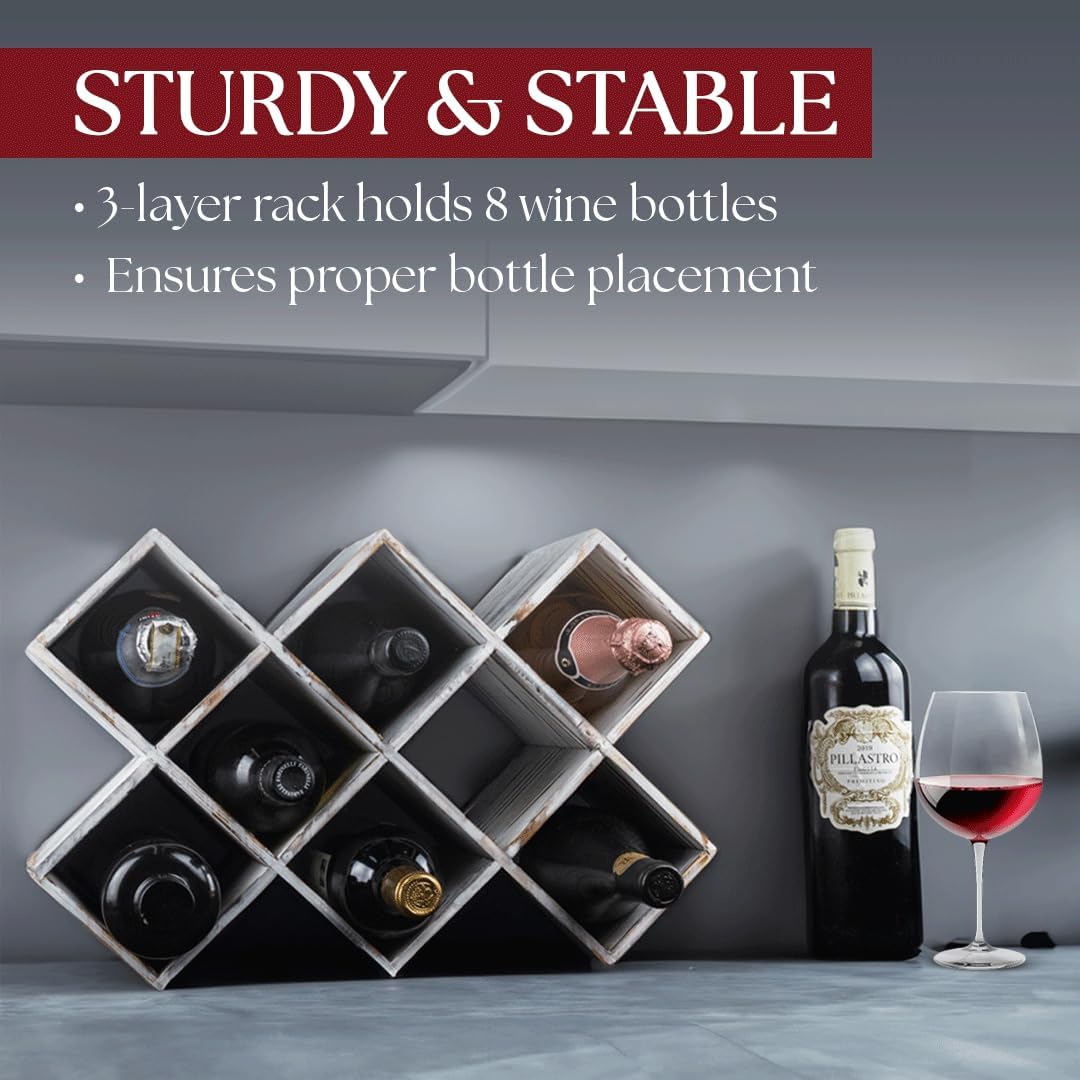 Estante rustico de madera para vinos, 8 botellas