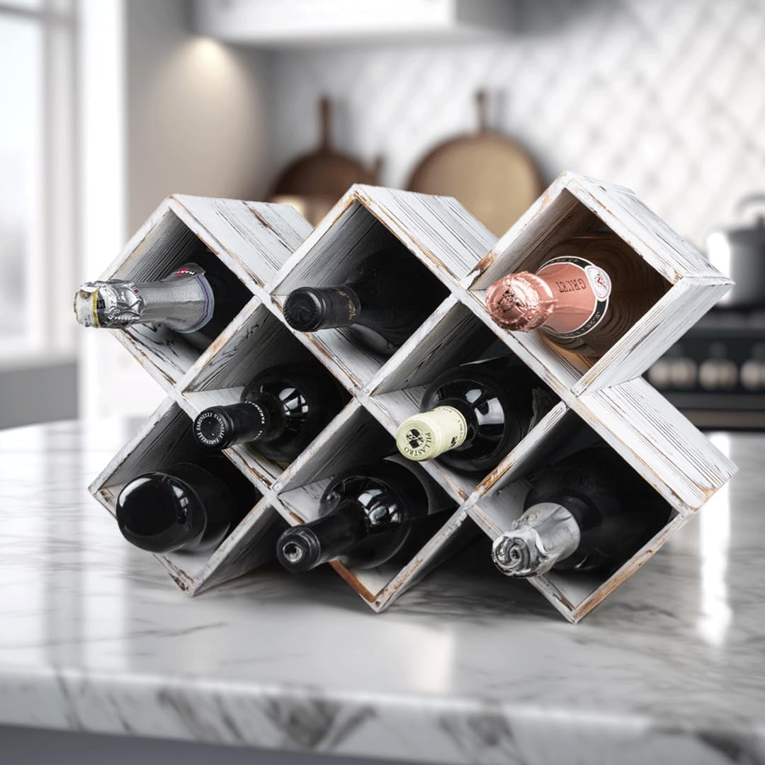 Estante rustico de madera para vinos, 8 botellas