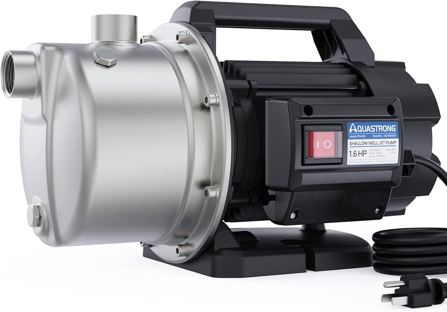 Bomba portatil para riego de 1.6 HP, 1320 GPH, 115 V, de pozo poco profundo. Aquastrong