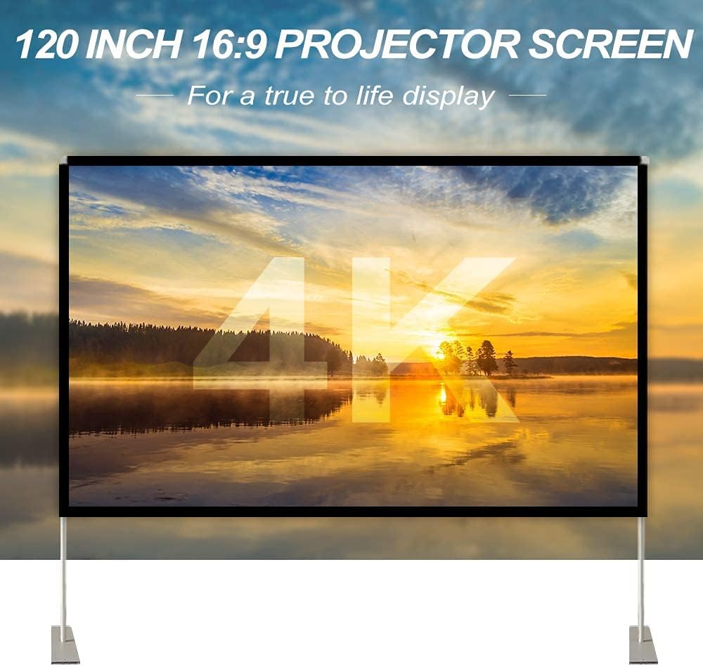 Pantalla para proyector de 120¨, con estructura portatil, para cine en casa ó campamento, compatible con 3D 4K HD