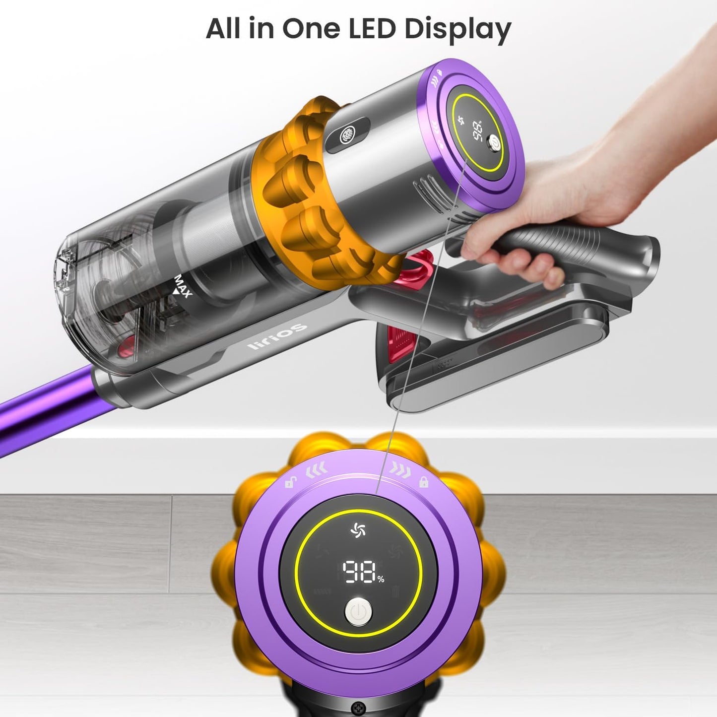 Aspiradora inalámbrica de mano con múltiples accesorios, 550 W/45 Kpa. Lirios