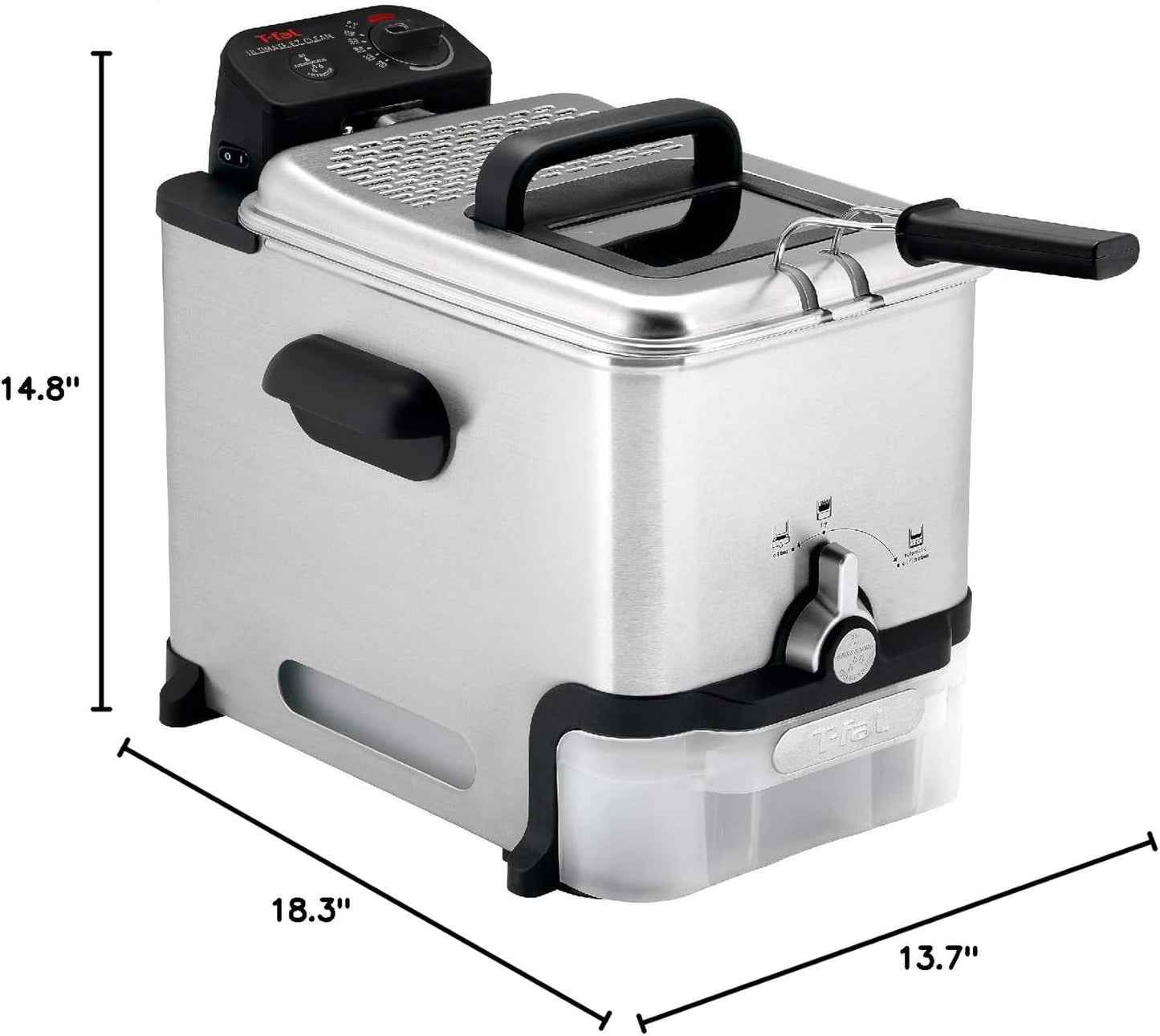 Freidora de aceite de acero inóxidable de 3.5 litros con sistema de filtrado automotica. T-fal