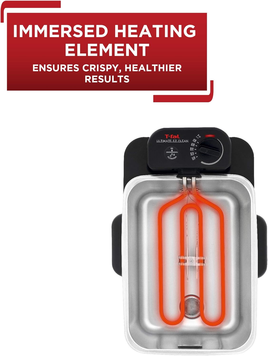 Freidora de aceite de acero inóxidable de 3.5 litros con sistema de filtrado automotica. T-fal