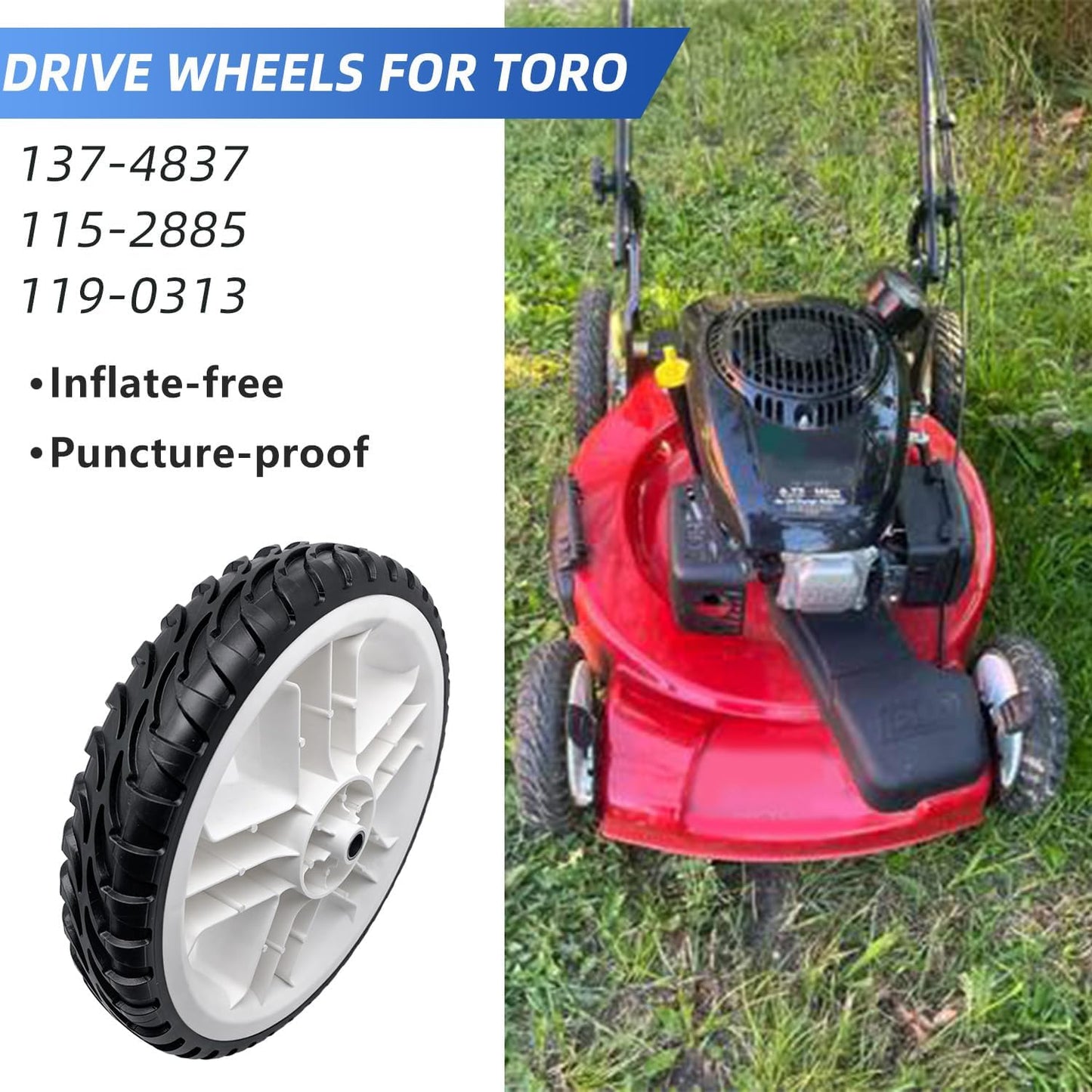 Juego de 2 ruedas motrices 28 cm para cortacésped Toro 137-4837 / 115-2885