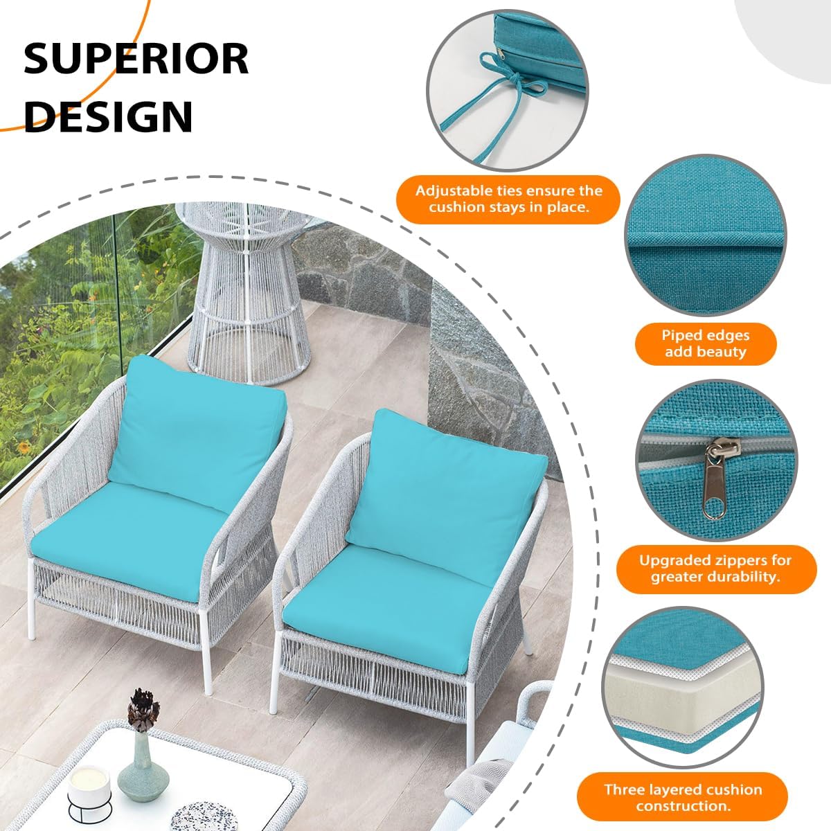 Cojin acolchado para silla o sillon, exteriores, impermeable