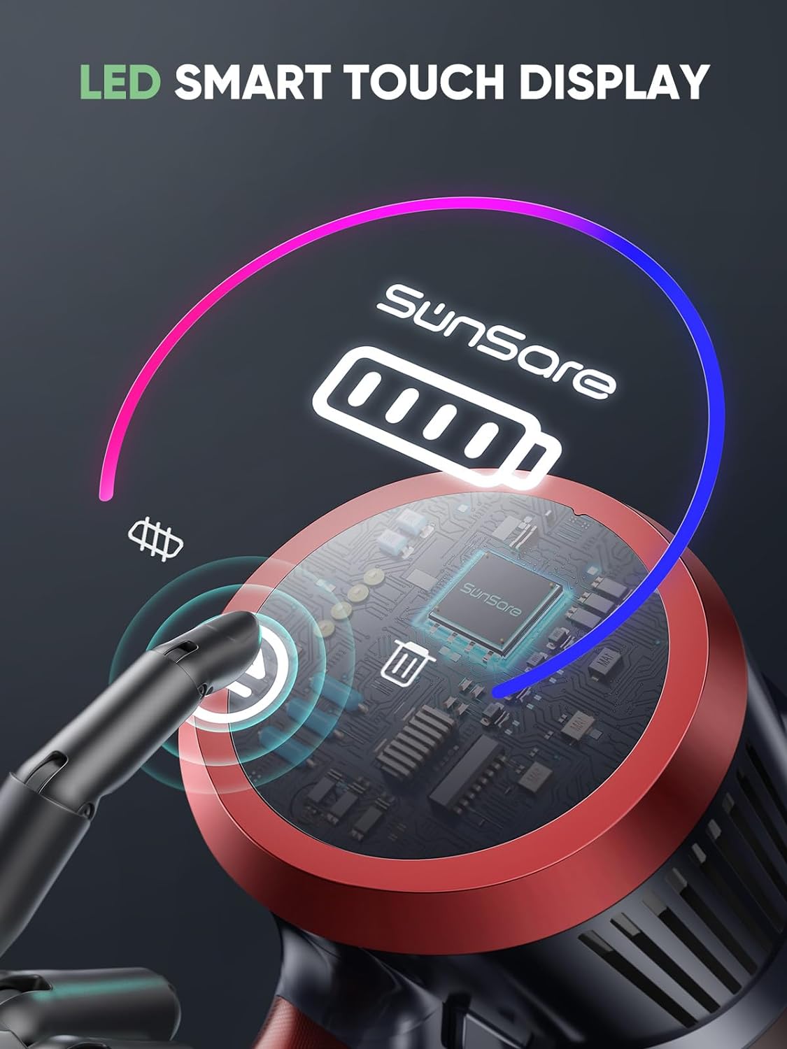 Aspiradora inalámbrica de mano y piso de 450 W 40 Kpa, con pantalla táctil y accesorios. SunSare