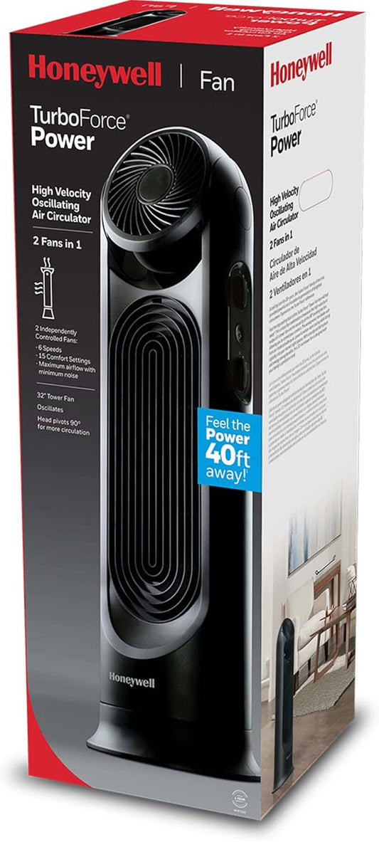 Ventilador de torre 2 en 1 de 81.2cms, oscilante, con controles independientes. Honeywell Turbo Force 2 in 1