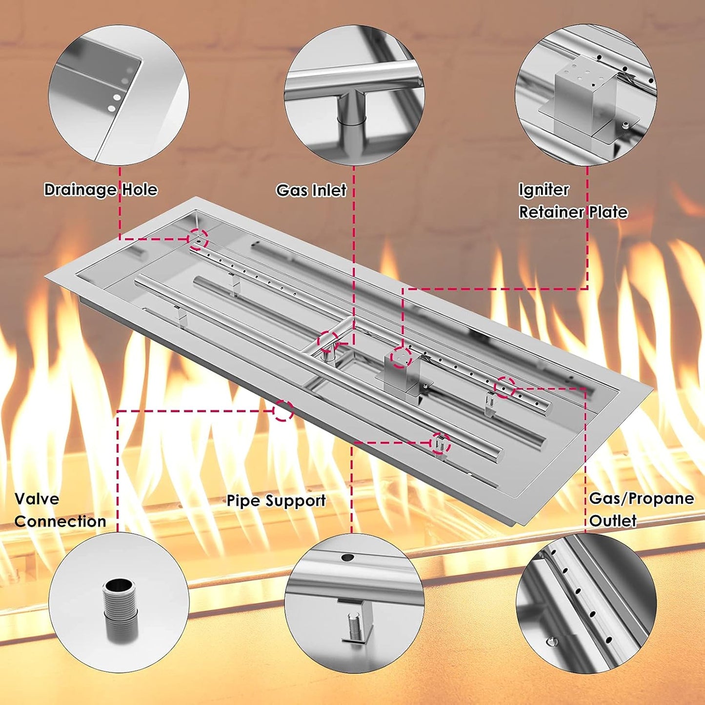 Kit de gas con encendedor y quemador para chimenea, hoguera ó empotrar en una mesa.