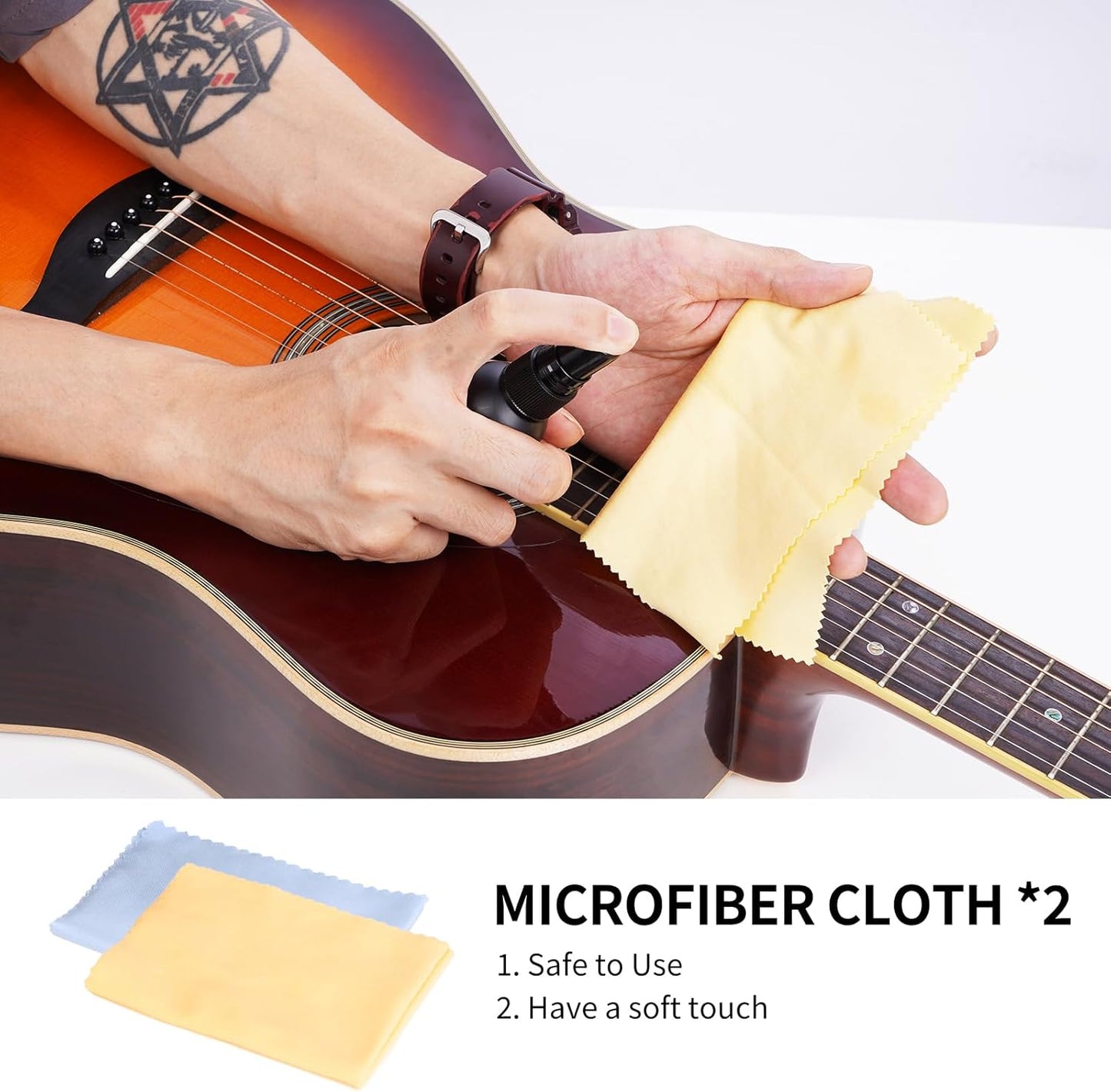 Kit todo en uno para limpieza de guitarras para limpiar, restaurar, proteger y pulir.