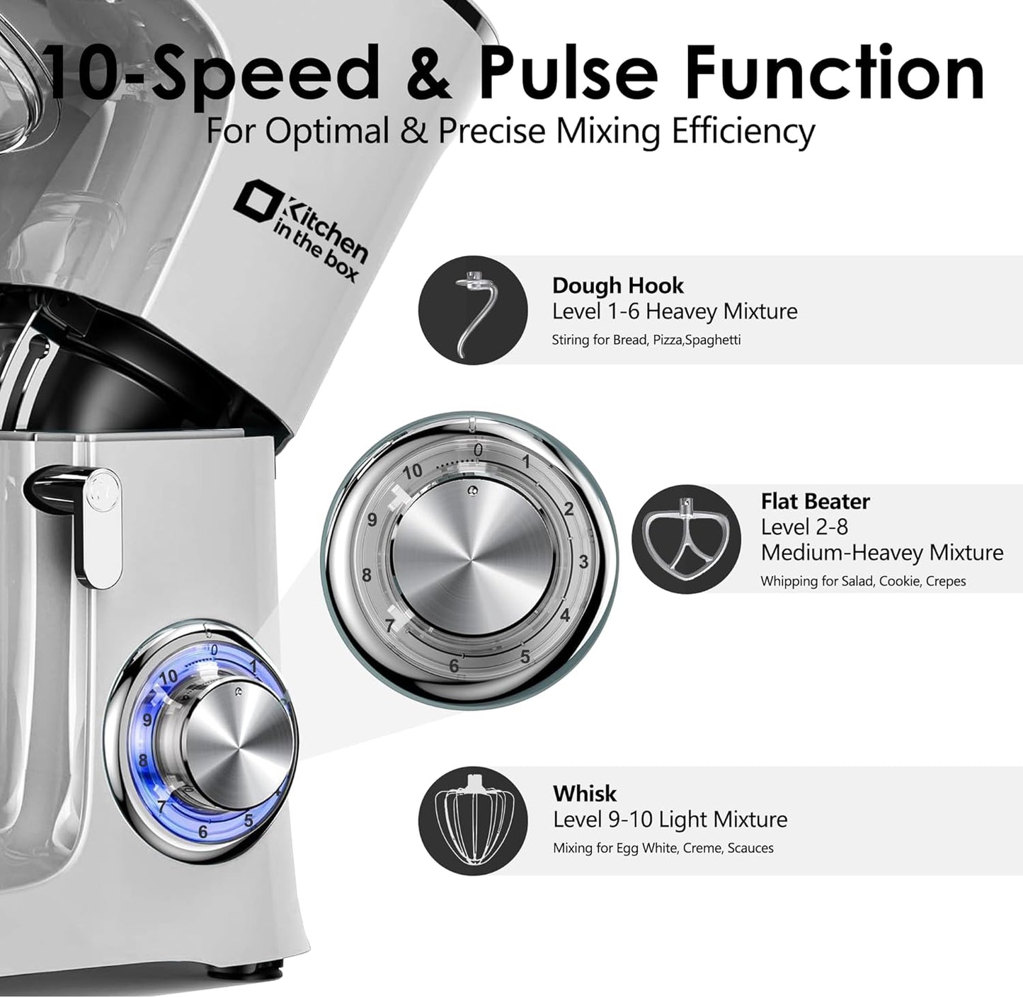 Batidora de pie de 10 velocidades, 8 litros y 900Watts. Kitchen in the Box