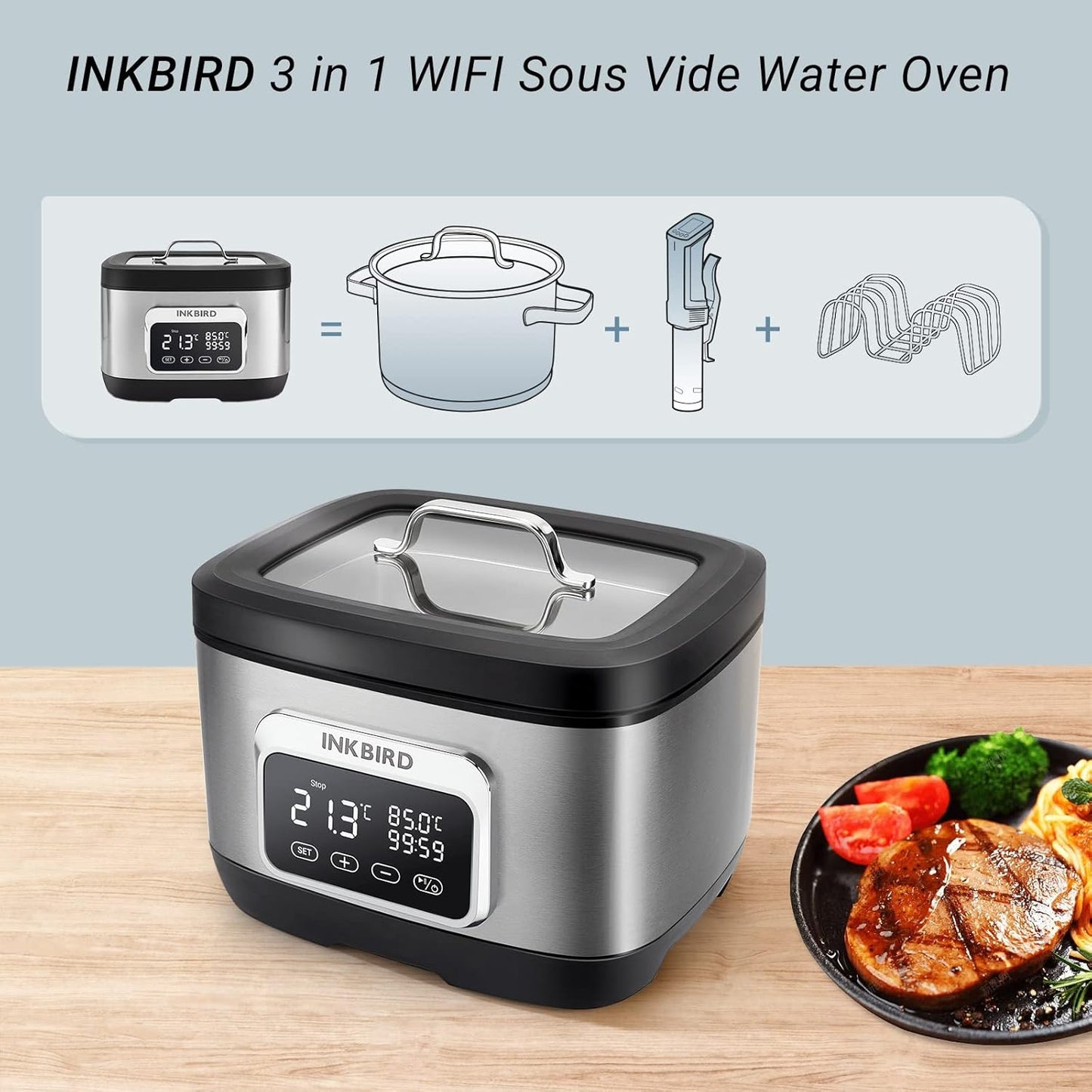 Máquina Sous Vide Wifi de 700 W/horno de agua de 8 cuartos con divisor de estante. Inkbird