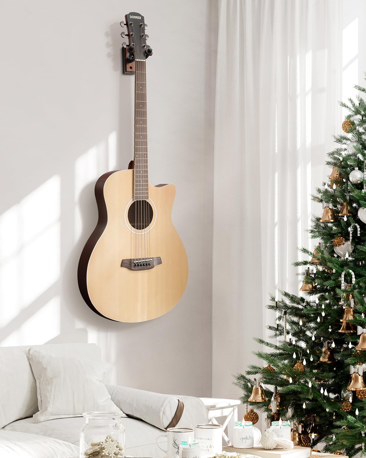 Soporte de pared para guitarras y bajos y otros instrumentos de cuerda, con base de madera. Donner