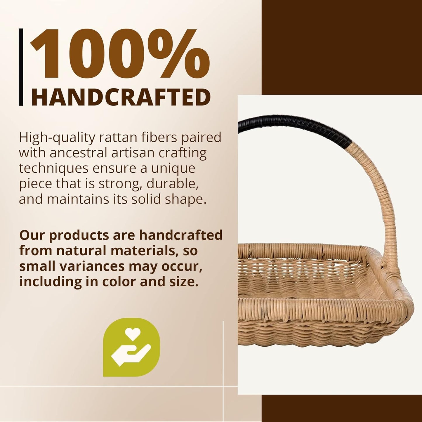 Canasto de mimbre bordeles natural 50.8 × 35.6 × 7.6 cm con asa envuelta en piel – KOUBOO