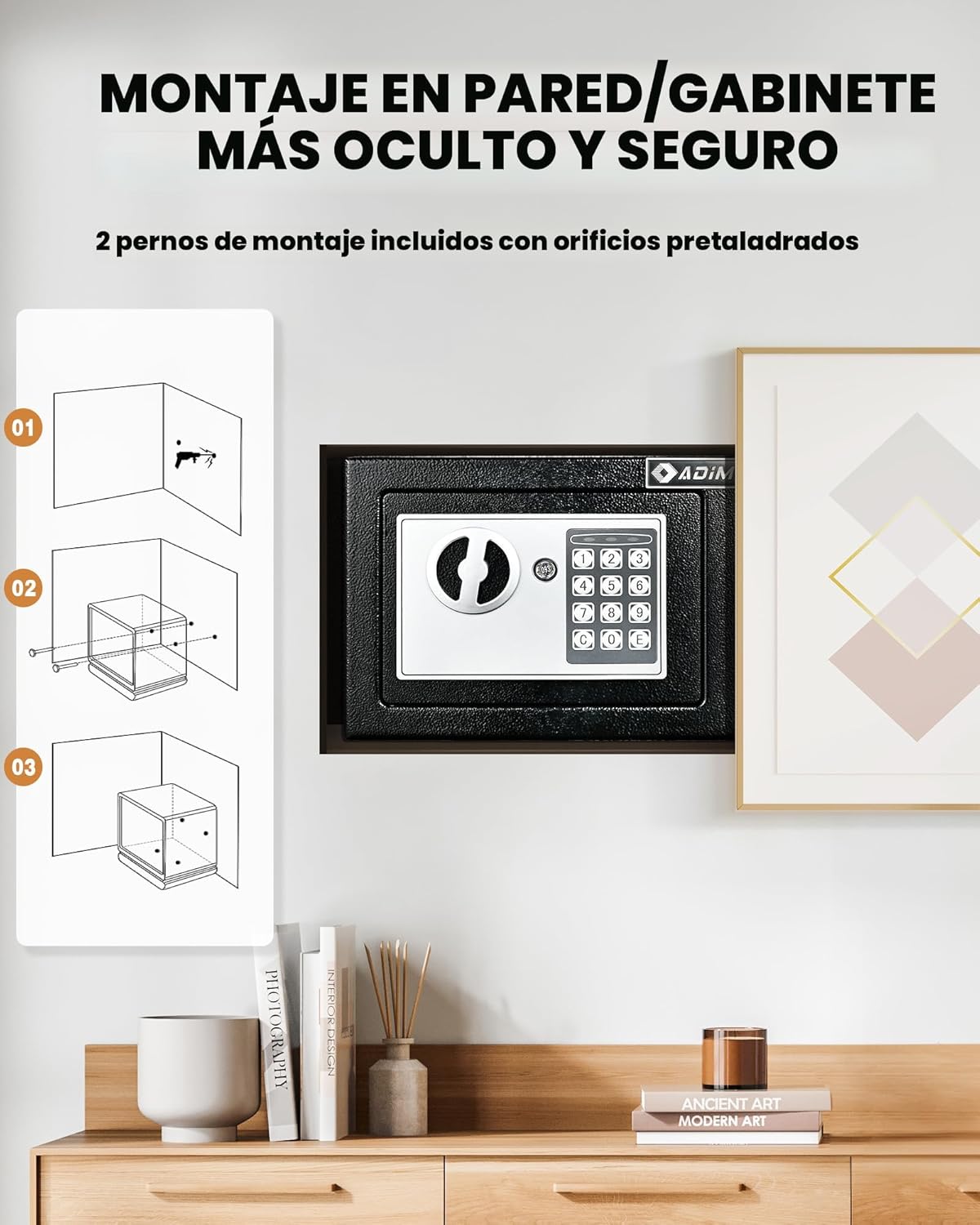 Caja fuerte pequeña, impermeable, ignífuga, con acceso por código ó llave. ADIMO