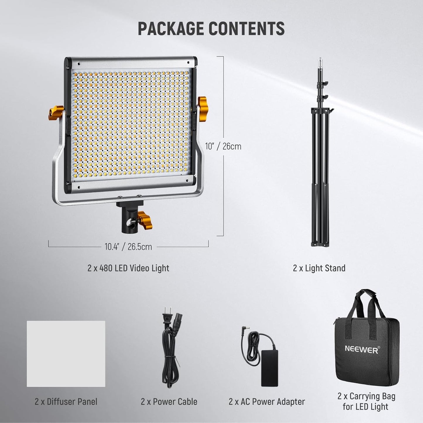 Neewer NL480. Iluminación LED Bicolor Compacta y Versátil. Kit de 2 luces, tripode y estuches