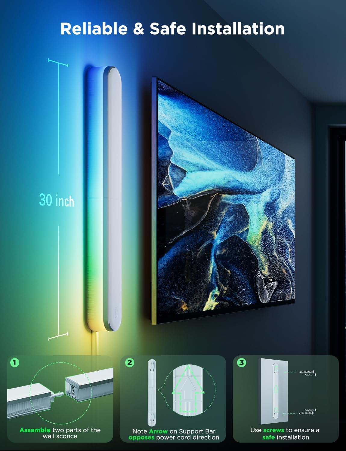 Barra de luz Govee Wall Sconce RGBIC inteligente, 6M de colores y más de 65 modos de escena