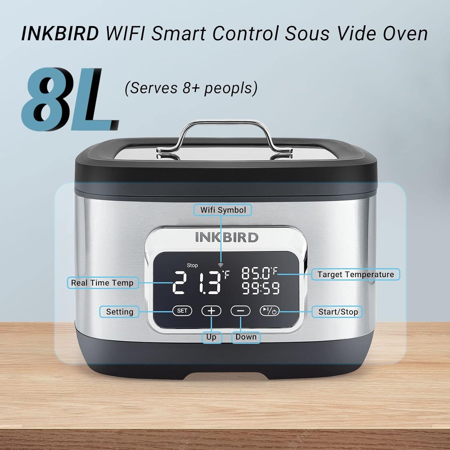 Máquina Sous Vide Wifi de 700 W/horno de agua de 8 cuartos con divisor de estante. Inkbird