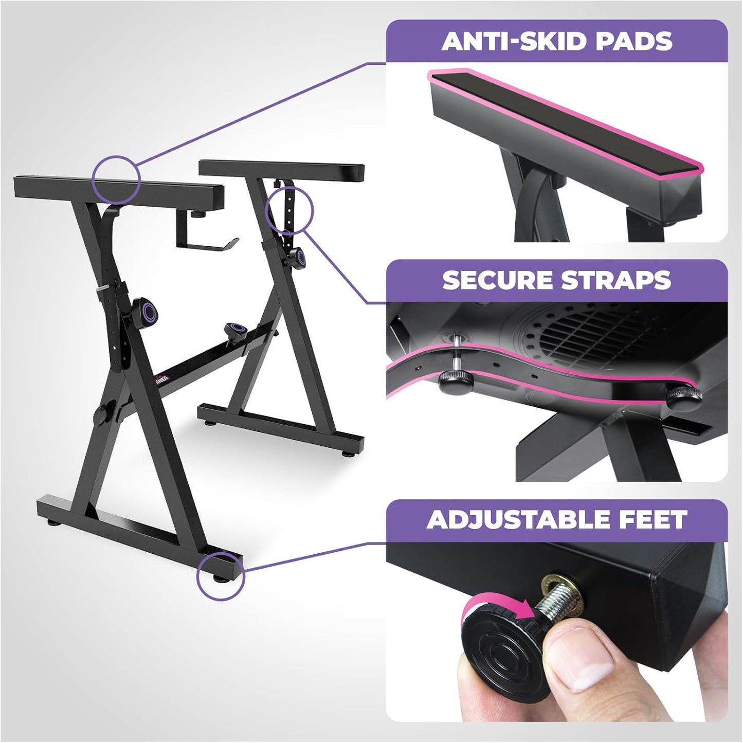 Juego de stand y asiento para pianos de 54 hasta 88 teclas, ajustable, heavy dutty. Liquid Stands
