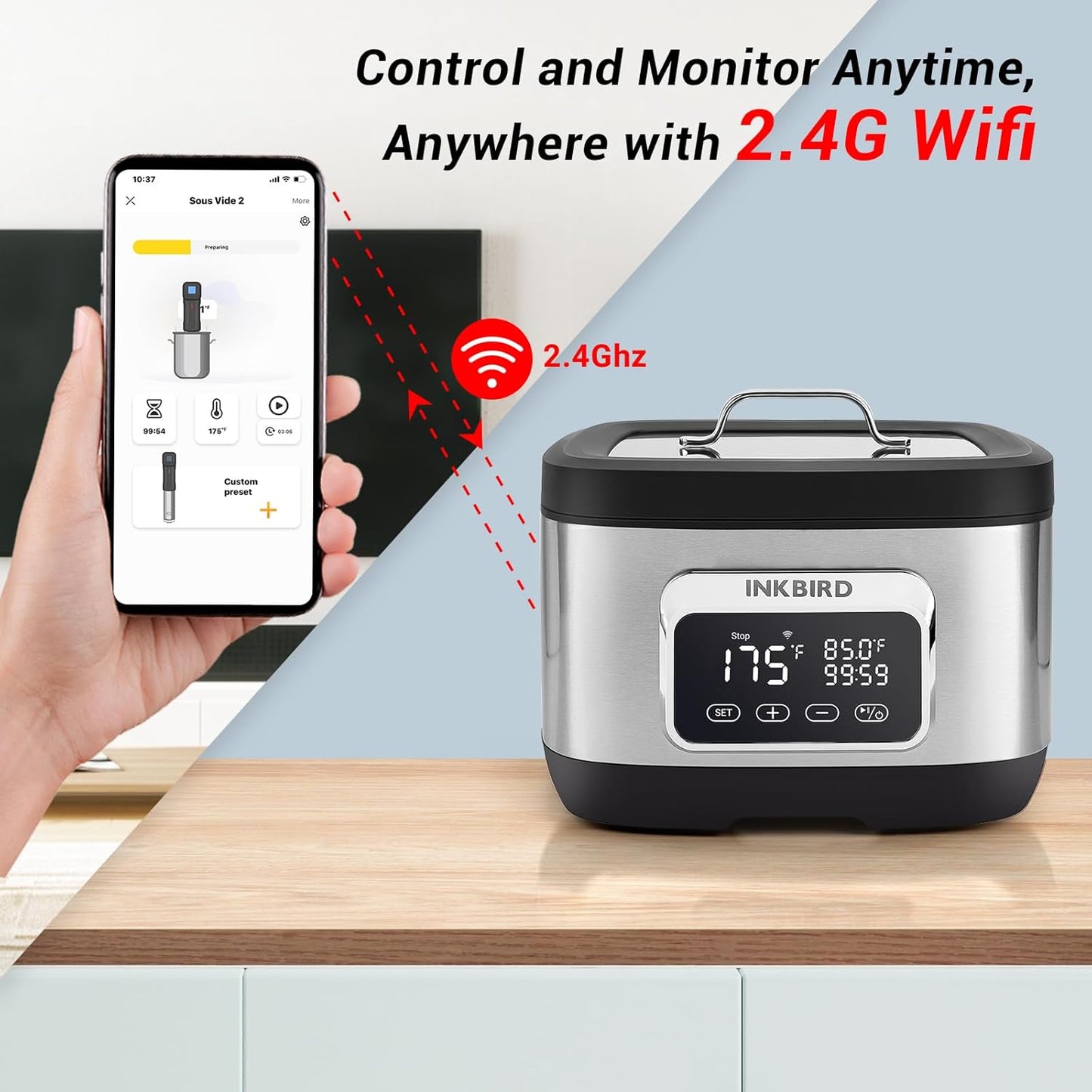 Máquina Sous Vide Wifi de 700 W/horno de agua de 8 cuartos con divisor de estante. Inkbird