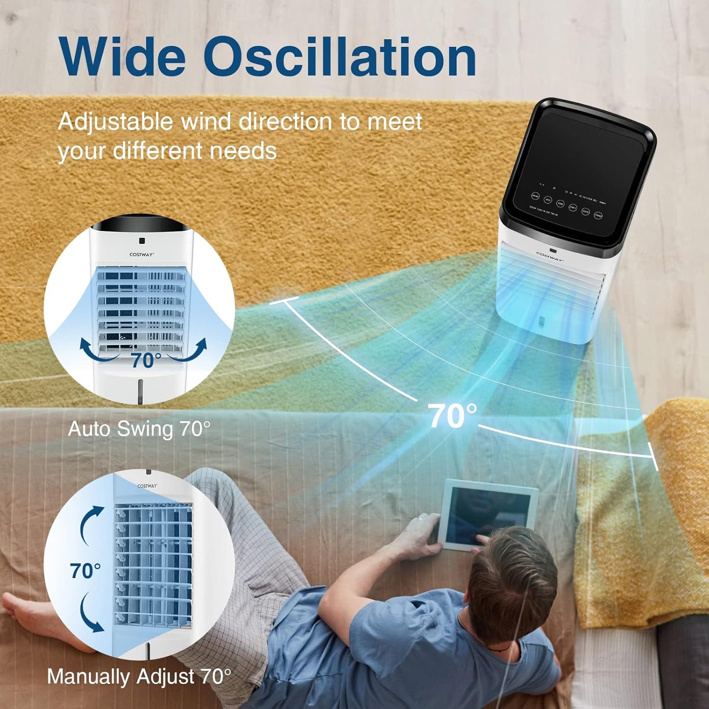 Enfriador de aire 3-en-1 oscilante con temporizador 38 × 28 × 76 cm – COSTWAY
