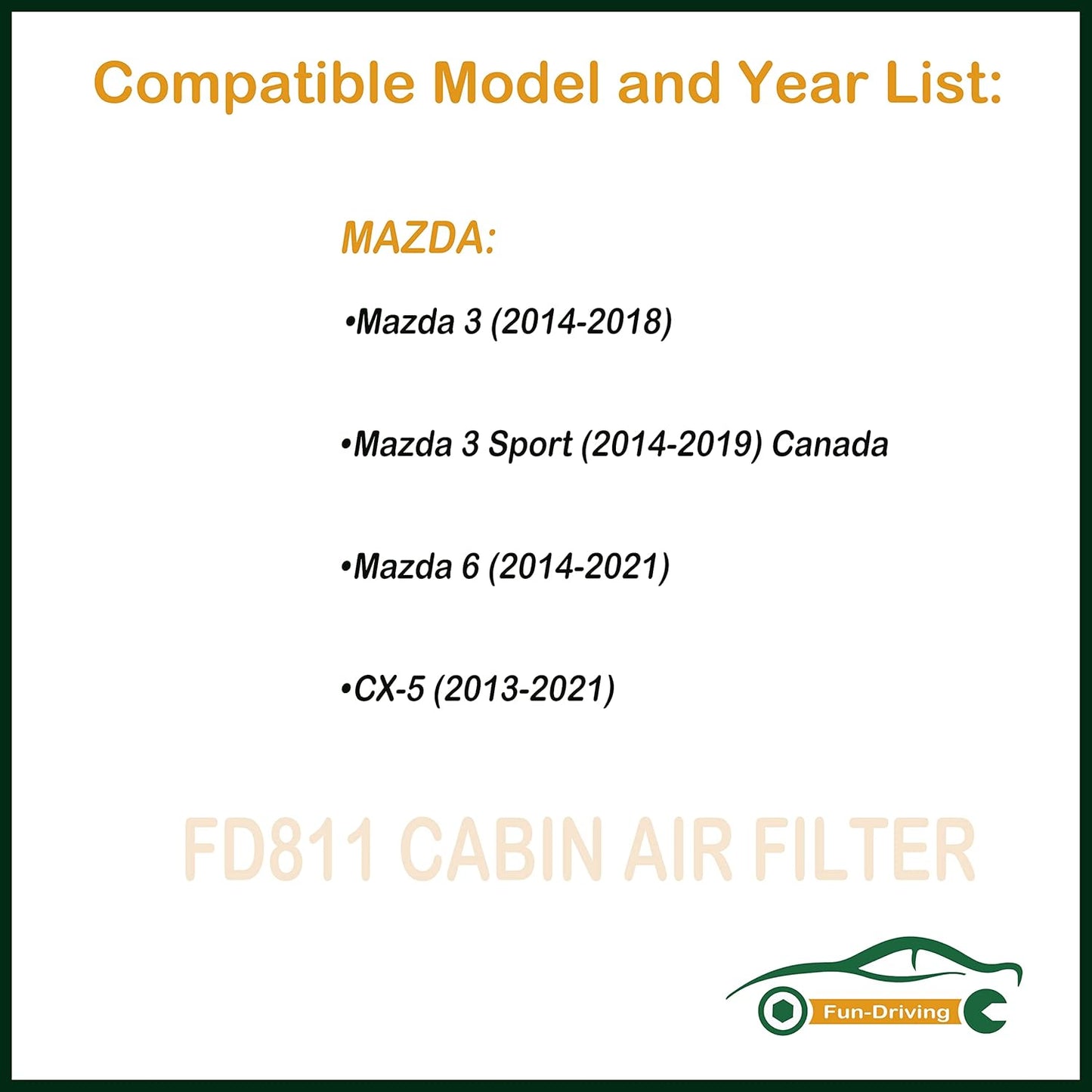 Filtros de aire de cabina para Mazda 3, Mazda 6 y Mazda CX-5