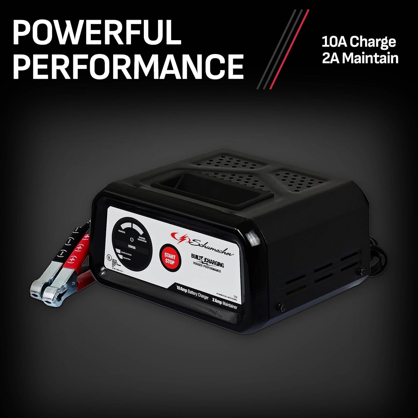 Cargador y mantenedor eléctrico para baterías de carros, motos y camiones. Schumacher