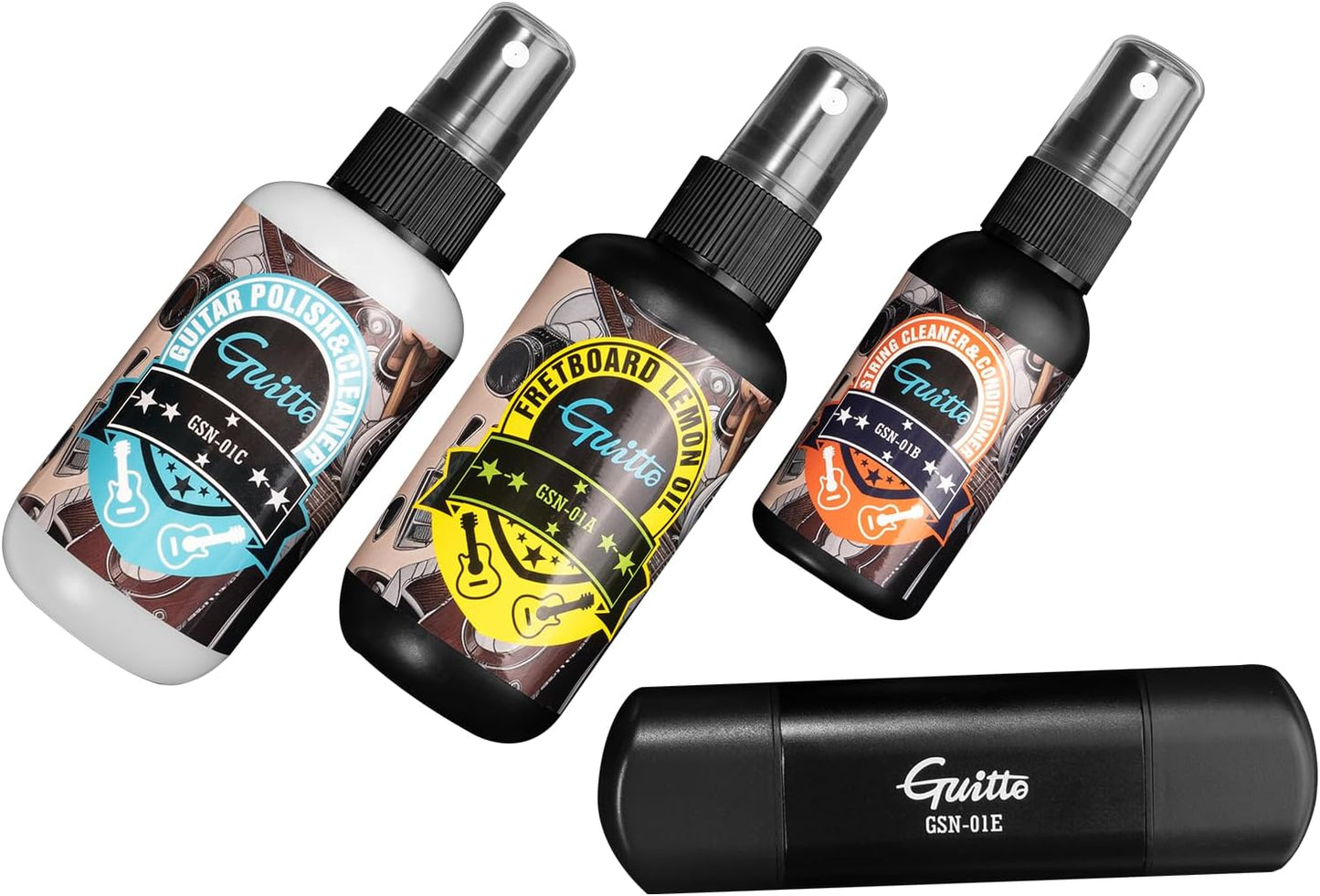 Kit todo en uno para limpieza de guitarras para limpiar, restaurar, proteger y pulir.