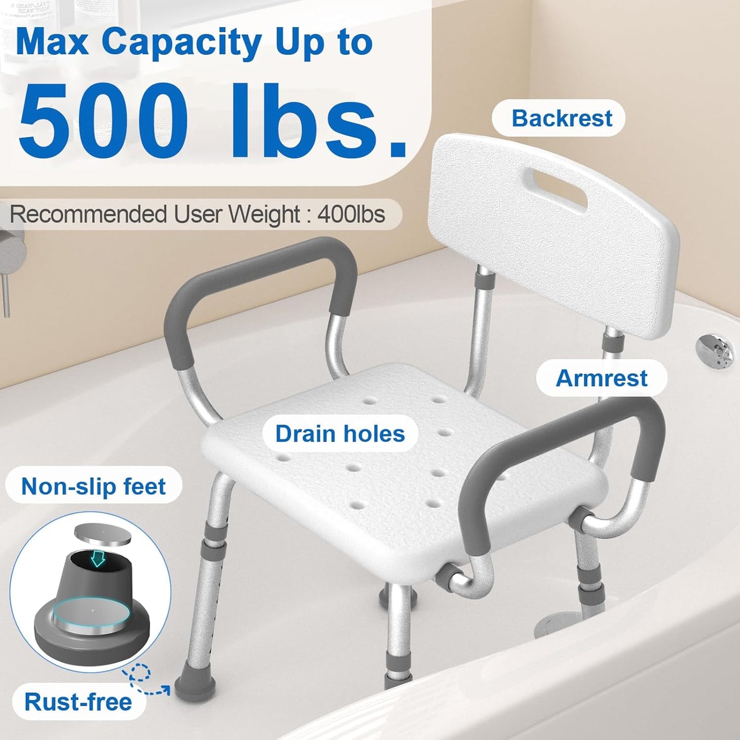 Silla de Seguridad para baño HOMLAND con Barandas Ajustables
