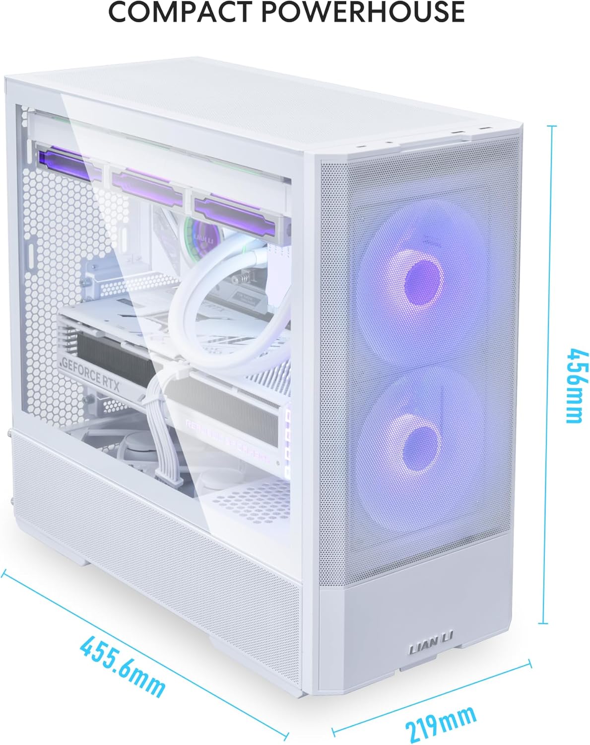 Case de computadora con ventiladores ARGB preinstalados, color blanco. LIAN LI LANCOOL 207