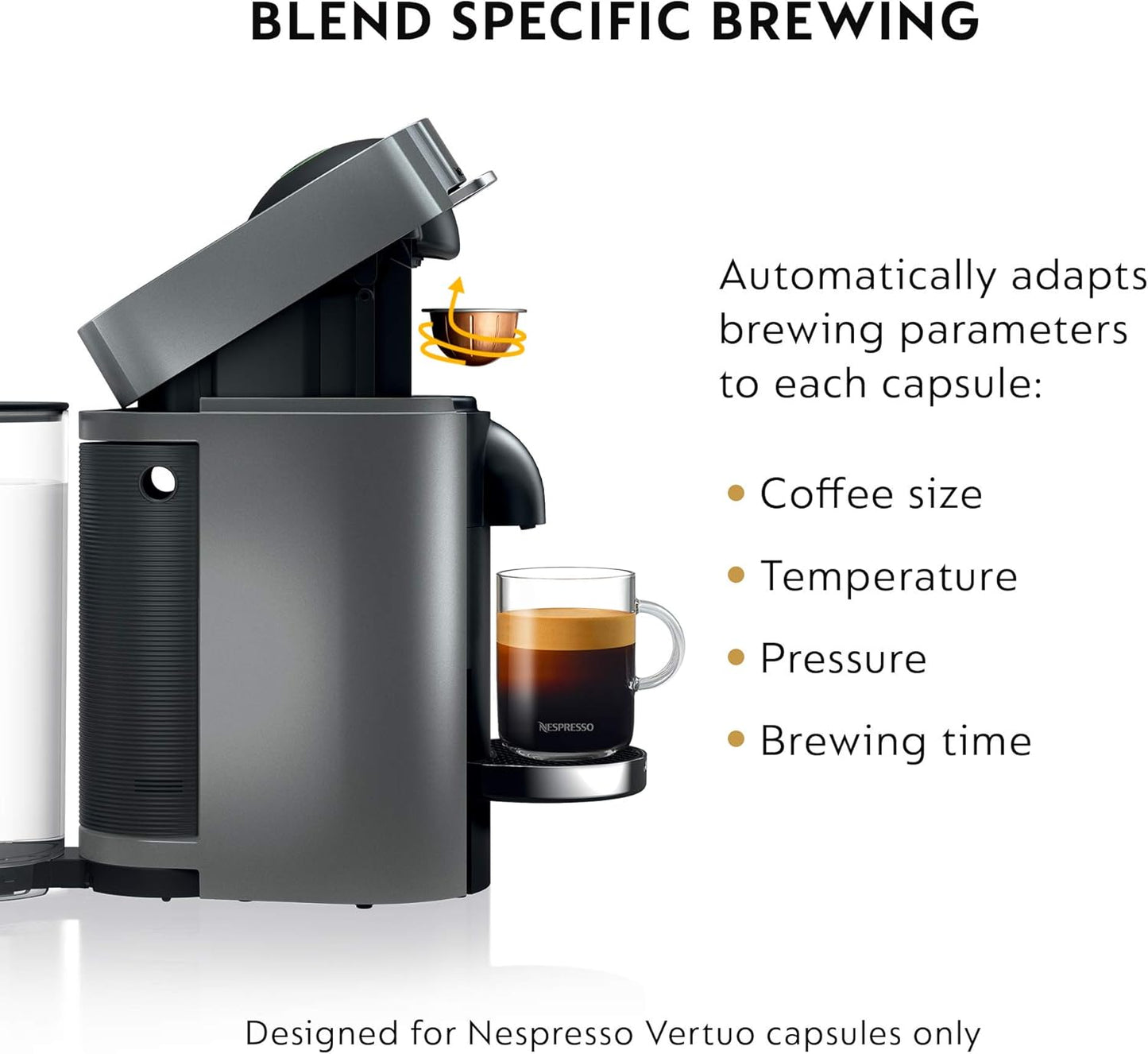 Máquina de café y expreso, Nespresso VertuoPlus por De'Longhi, disponible en gris y negro