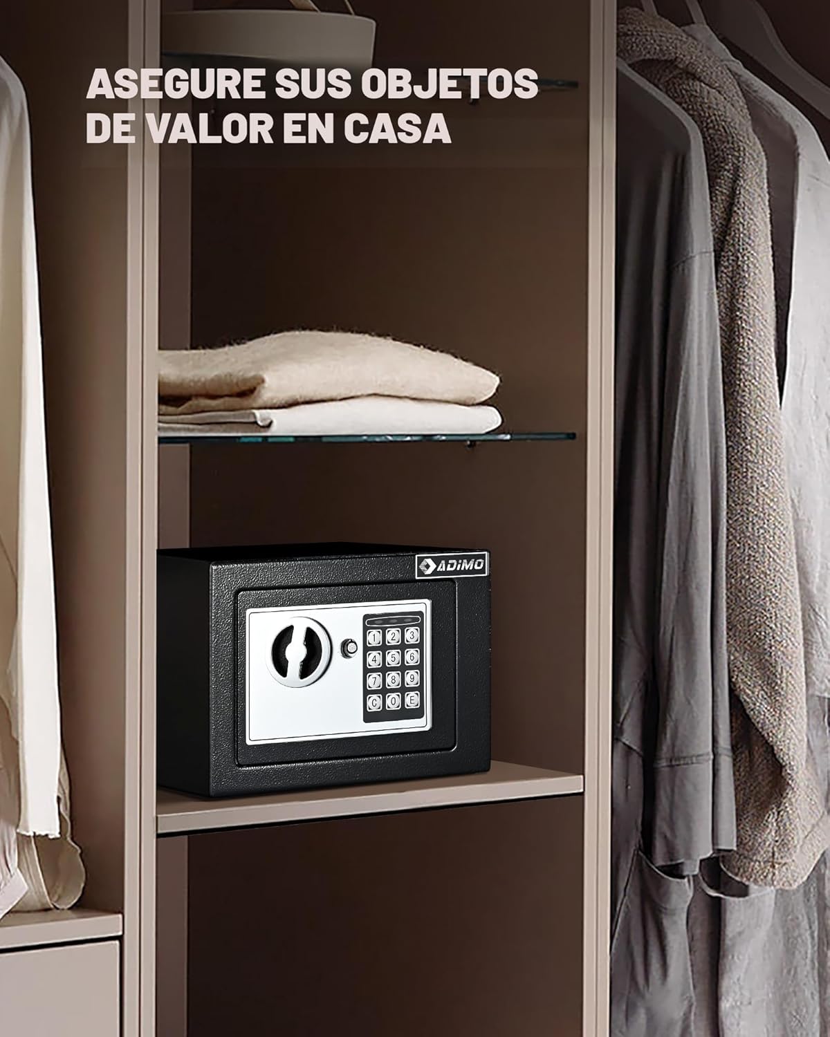 Caja fuerte pequeña, impermeable, ignífuga, con acceso por código ó llave. ADIMO