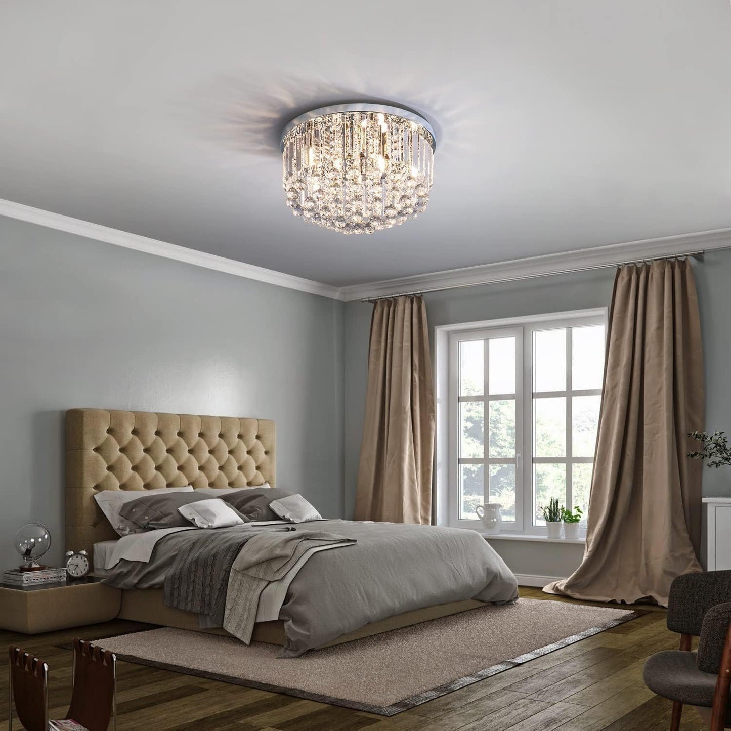 Lampara de techo de cristal real y base de cromo, lampara de lujo 27cms x 40cms