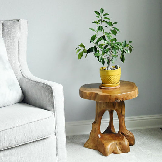 Mesa auxiliar de madera natural, rústica para uso decorativo