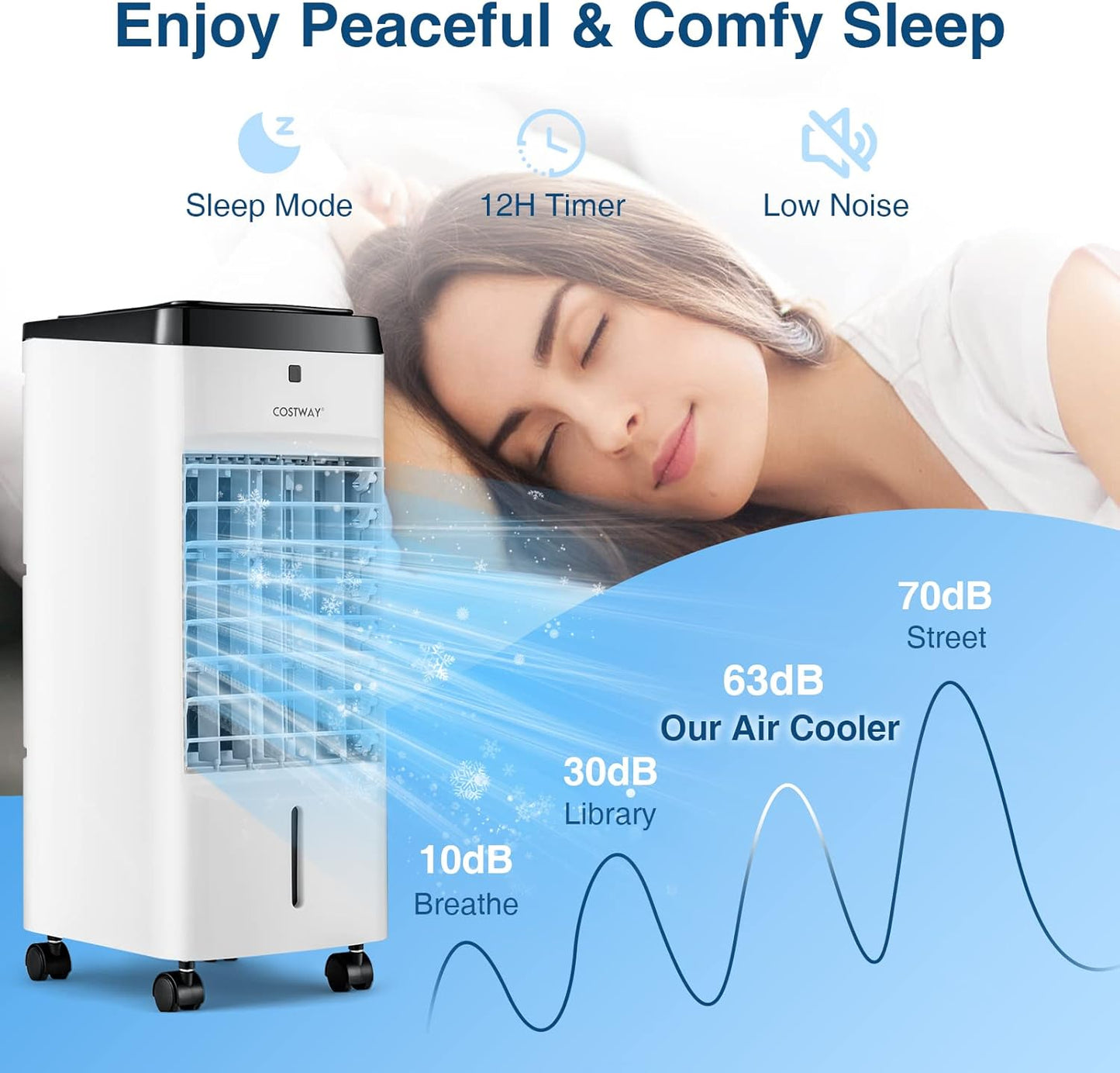 Enfriador de aire 3-en-1 oscilante con temporizador 38 × 28 × 76 cm – COSTWAY